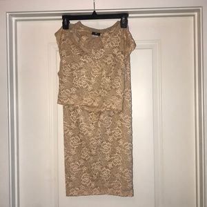 Two piece tan lace skirt and crop top